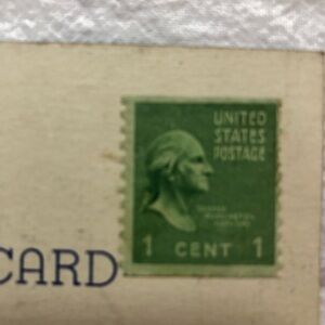 George Washington 1 cent stamp on vintage postcard. No postmark